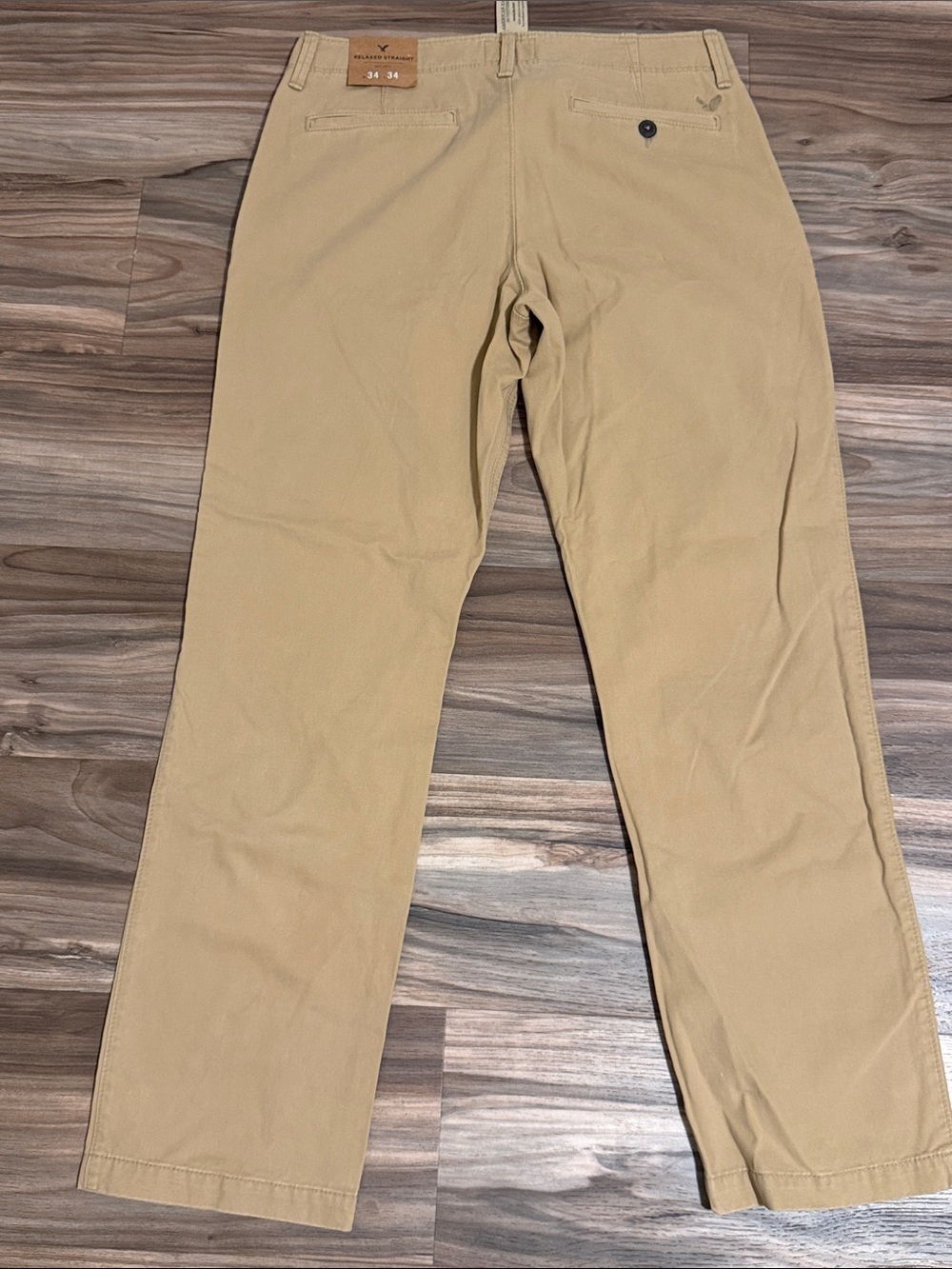 American Eagle Relaxed Straight Chino Pants Mens 34x34 Khaki Tan Cotton NWT - Picture 8 of 8